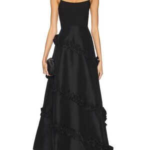 🖤✨ Likely Arissa Gown Black Ruffle Trim Taffeta Maxi Dress Sz 12